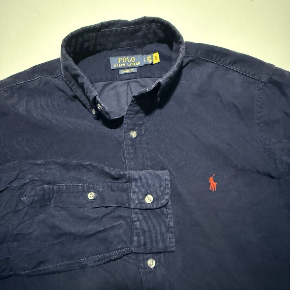Ralph Lauren Corduroy Velvet Men’s L Button Down Shirt Classic Fit Royal Blue